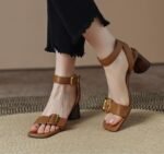 Branded Soft Leather French Retro Sandals