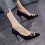 Rhinestone black high heels stiletto shoes - Image 4