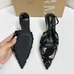 Black Beaded Open-Toe High Heels For Women - Image 2