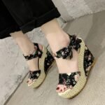 Bowknot floral box heel sandals for women - Image 2