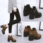 British retro thick heel belt short boots - Image 6