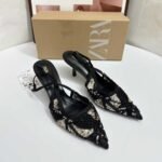 Black Beaded Open-Toe High Heels For Women - Image 3