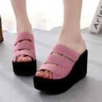 Wedge heeled velvet shoes for women