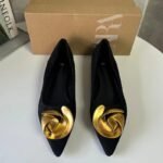 Black Suede Ballet Flats With Metallic Flower Embellishments - Image 2