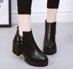 British retro thick heel belt short boots