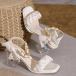 Women's shoes silk scarf bow casual crystal heel - Image 2