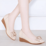 Soft leather wedge heel women's shoes
