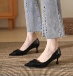 Leather nude high heels for women - Image 4