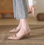 Leather nude high heels for women - Image 5