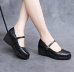 Mid-Heel Perforated Sandals Round Toe Buckle - Image 2