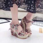 Bowknot floral box heel sandals for women
