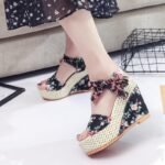 Bowknot floral box heel sandals for women - Image 5