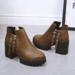 British retro thick heel belt short boots - Image 2