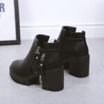 British retro thick heel belt short boots - Image 3
