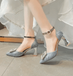 Square buckle one-strap high heels for women