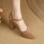 Elegant Chunky Suede High Heels For Women - Image 4