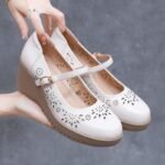 Mid-Heel Perforated Sandals Round Toe Buckle - Image 5