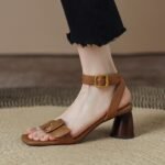 Branded Soft Leather French Retro Sandals - Image 3