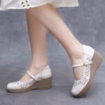 Mid-Heel Perforated Sandals Round Toe Buckle - Image 7