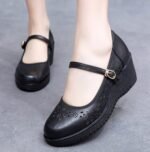 Mid-Heel Perforated Sandals Round Toe Buckle - Image 6