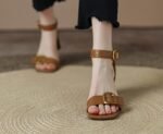Branded Soft Leather French Retro Sandals - Image 5