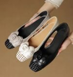 Retro Square-Toe Hollowed-Out Floral Slip-On Shoes - Image 4