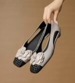 Retro Square-Toe Hollowed-Out Floral Slip-On Shoes - Image 5