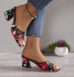 Open Toe High Heeled Square Toe Slippers for Women - Image 9