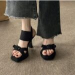Suede Square Toe Thick-Soled Stiletto Sandals for Women - Image 2