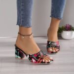 Open Toe High Heeled Square Toe Slippers for Women - Image 7