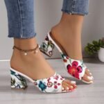 Open Toe High Heeled Square Toe Slippers for Women - Image 6