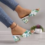 Open Toe High Heeled Square Toe Slippers for Women
