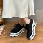Platform Stripesd Platform Sole Lace-Up Women's Shoes - Image 3