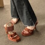 Suede Square Toe Thick-Soled Stiletto Sandals for Women - Image 8