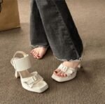 Suede Square Toe Thick-Soled Stiletto Sandals for Women - Image 3