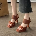 Suede Square Toe Thick-Soled Stiletto Sandals for Women - Image 5