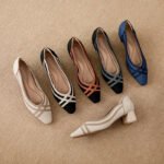 Square Toe Shallow Knit Color-Blocking Elegant Women's Shoes - Image 6