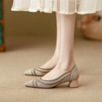 Square Toe Shallow Knit Color-Blocking Elegant Women's Shoes - Image 9