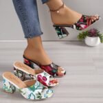 Open Toe High Heeled Square Toe Slippers for Women - Image 4