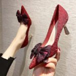 Pointed Toe Bow Black Versatile Fairy Style French Pumps