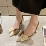 New Bow Pointed Toe Shallow Mouth Color Matching Stiletto Heels - Image 5