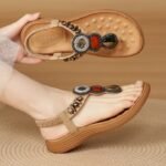 Bohemian Style Wooden Bead Sandals with Rhinestones - Image 3