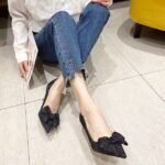 Pointed Toe Bow Black Versatile Fairy Style French Pumps - Image 8