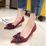 Pointed Toe Bow Black Versatile Fairy Style French Pumps - Image 4