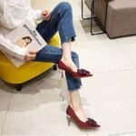 Pointed Toe Bow Black Versatile Fairy Style French Pumps - Image 7