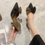 New Bow Pointed Toe Shallow Mouth Color Matching Stiletto Heels - Image 3