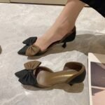 New Bow Pointed Toe Shallow Mouth Color Matching Stiletto Heels - Image 6