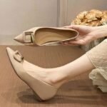 Leather wedge heel loafers for women - Image 4