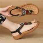 Bohemian Style Wooden Bead Sandals with Rhinestones