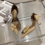 New Bow Pointed Toe Shallow Mouth Color Matching Stiletto Heels - Image 2